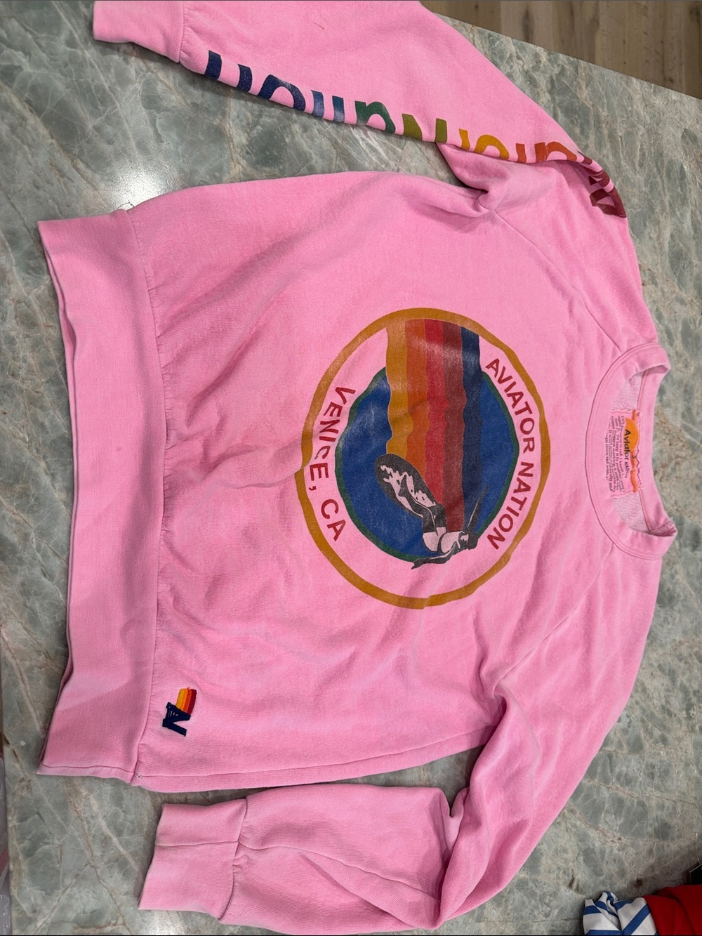Aviator Nation Kids Pink Venice CA Rainbow Pullover Sweatshirt